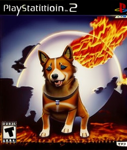 (((mastepiece)))a corgi in fire ,PlayStation 2 cover box art